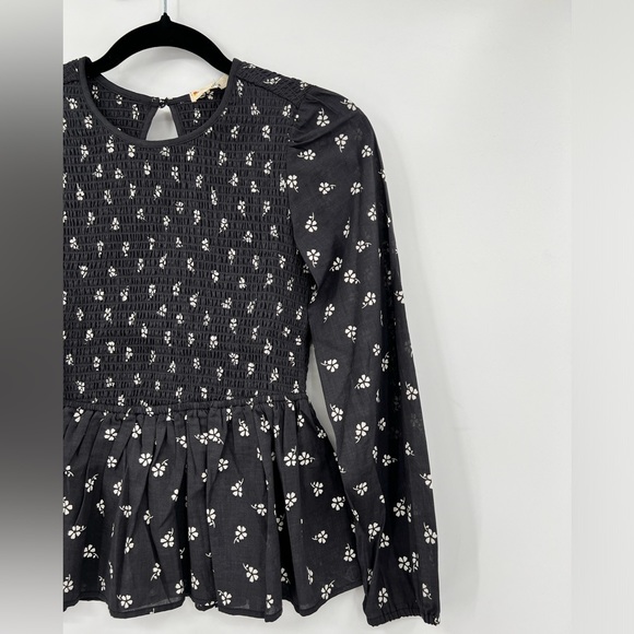 🆕 NWOT Marine Layer Gabrielle Smock Top in Black Modern Ditsy Floral Flower - Picture 9 of 15